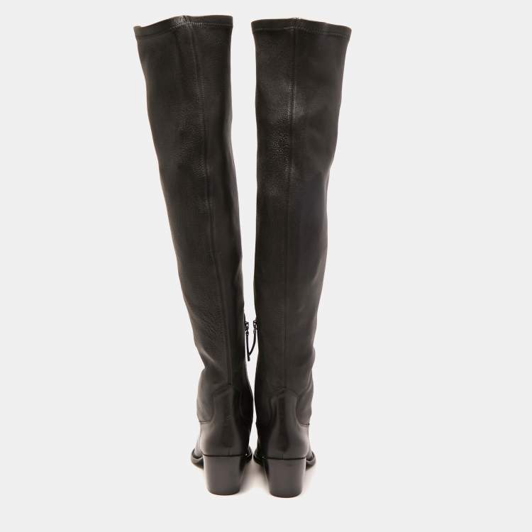 Pre Owned Black Suede Studio x Caroline Stanbury Black Leather Knee Length Boots Size 38