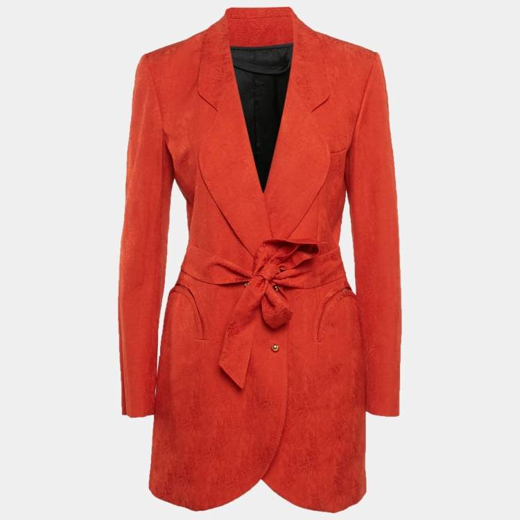 Pre Owned Blaze Orange Jacquard Gold Button Detail Blazer S