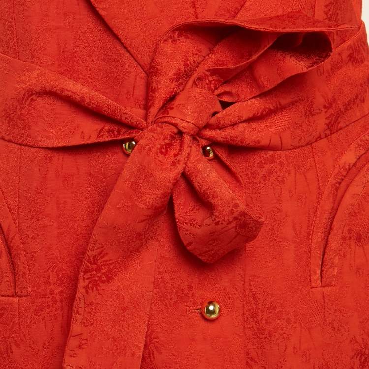 Pre Owned Blaze Orange Jacquard Gold Button Detail Blazer S