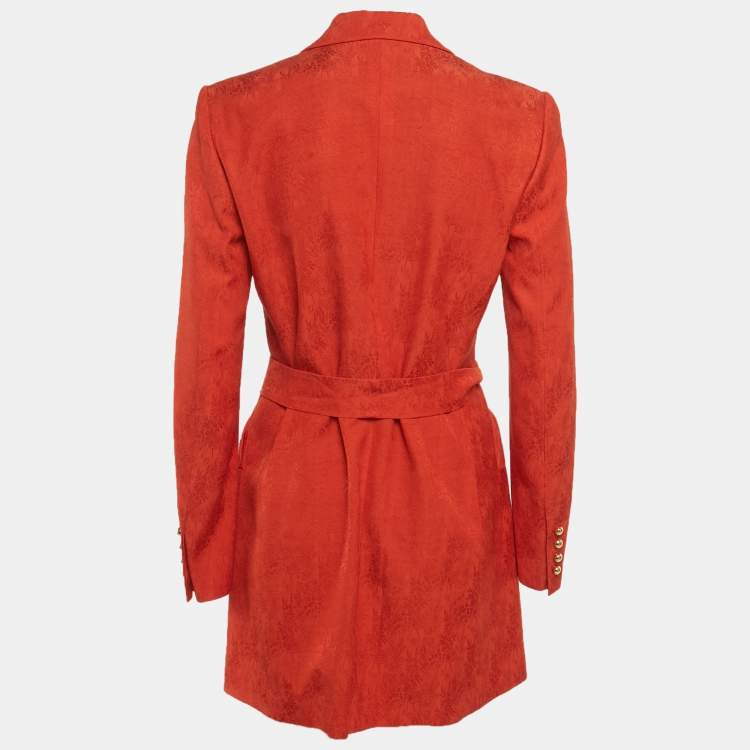 Pre Owned Blaze Orange Jacquard Gold Button Detail Blazer S