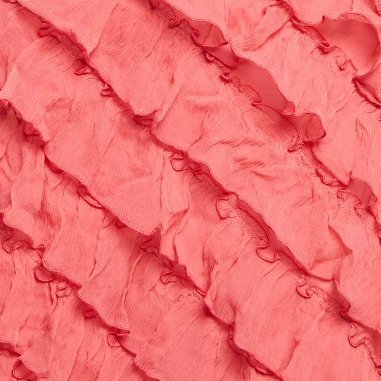 Pre Owned Blugirl Blumarine Pink Ruffled Chiffon Silk Pencil Skirt M
