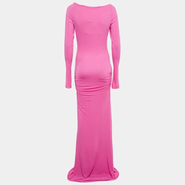 Pre Owned Blumarine Fuchsia Pink Jersey Ruched Maxi Dress M