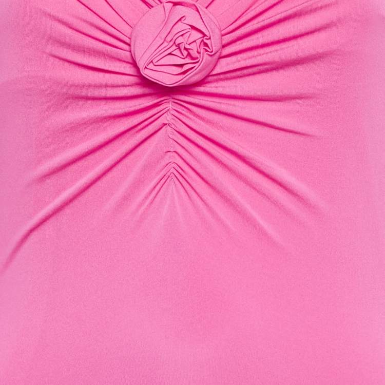 Pre Owned Blumarine Fuchsia Pink Jersey Ruched Maxi Dress M