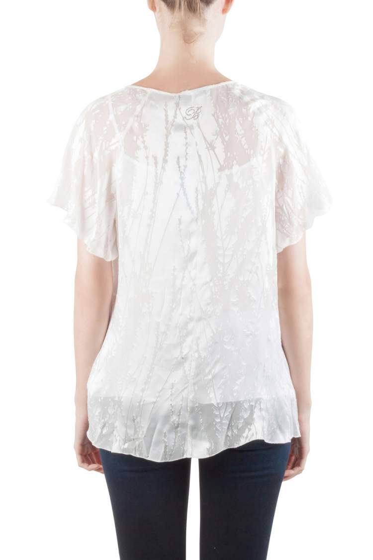 Pre Owned Blumarine White Silk Blend Raglan Sleeve Burnout Blouse M