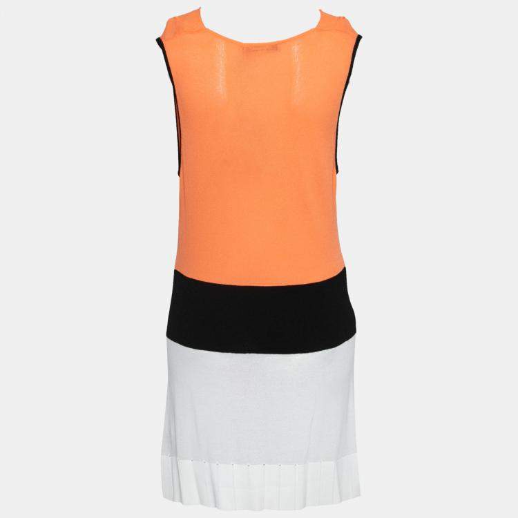 Pre Owned Blumarine Orange and White Colorblock Knit Drop Waist Sleeveless Dress L