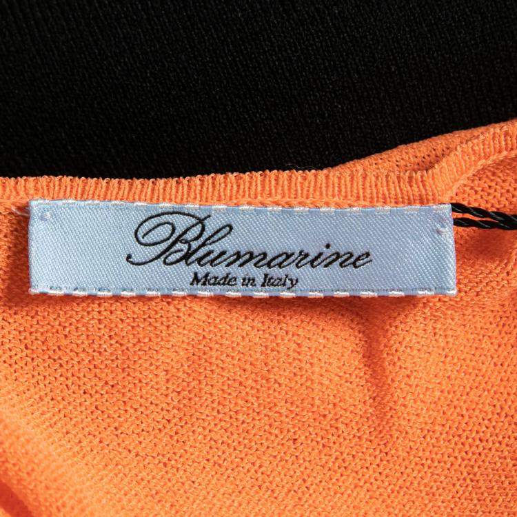 Pre Owned Blumarine Orange and White Colorblock Knit Drop Waist Sleeveless Dress L