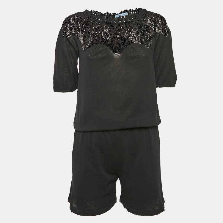 Pre Owned Blumarine Black Lace Trim Jersey Playsuit M