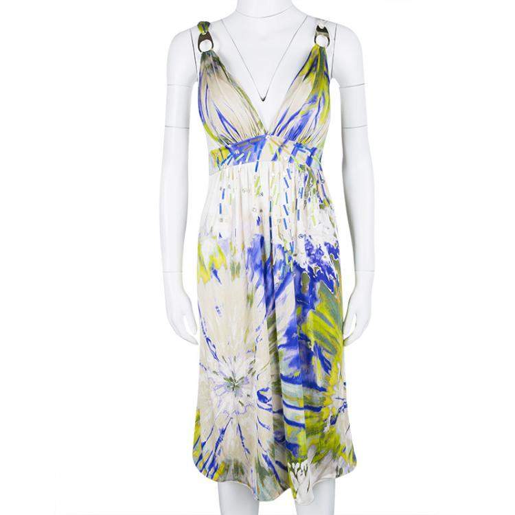Pre Owned Blumarine Multicolour Embellished Sleeveless Silk Dress M