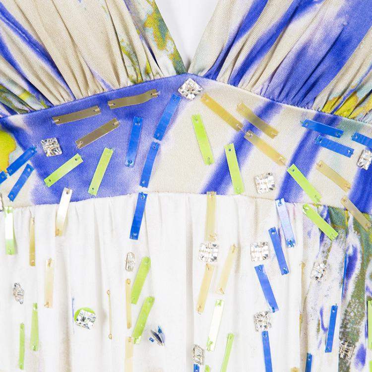 Pre Owned Blumarine Multicolour Embellished Sleeveless Silk Dress M
