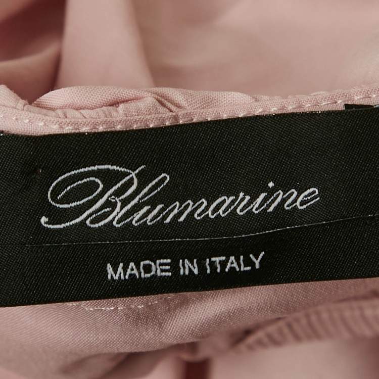 Pre Owned Blumarine Pink Cotton Halter Neck Ruffled Rose Detail Crop Top L 