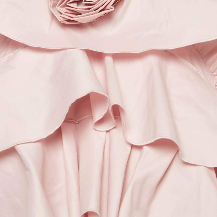 Pre Owned Blumarine Pink Cotton Halter Neck Ruffled Rose Detail Crop Top L 