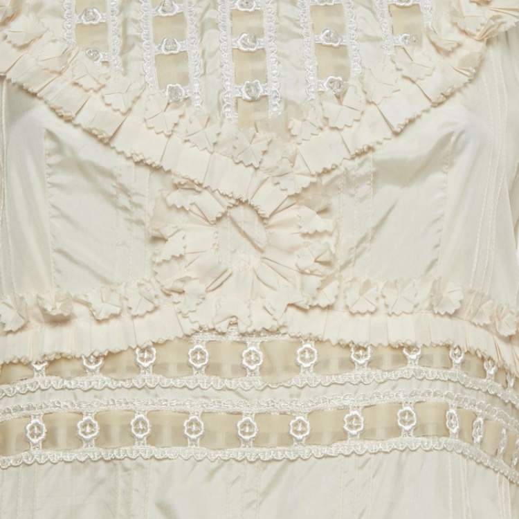 Pre Owned بلوزة بلومارين حرير مزينة بكشكشة تفاصيل كريمي كبيرة