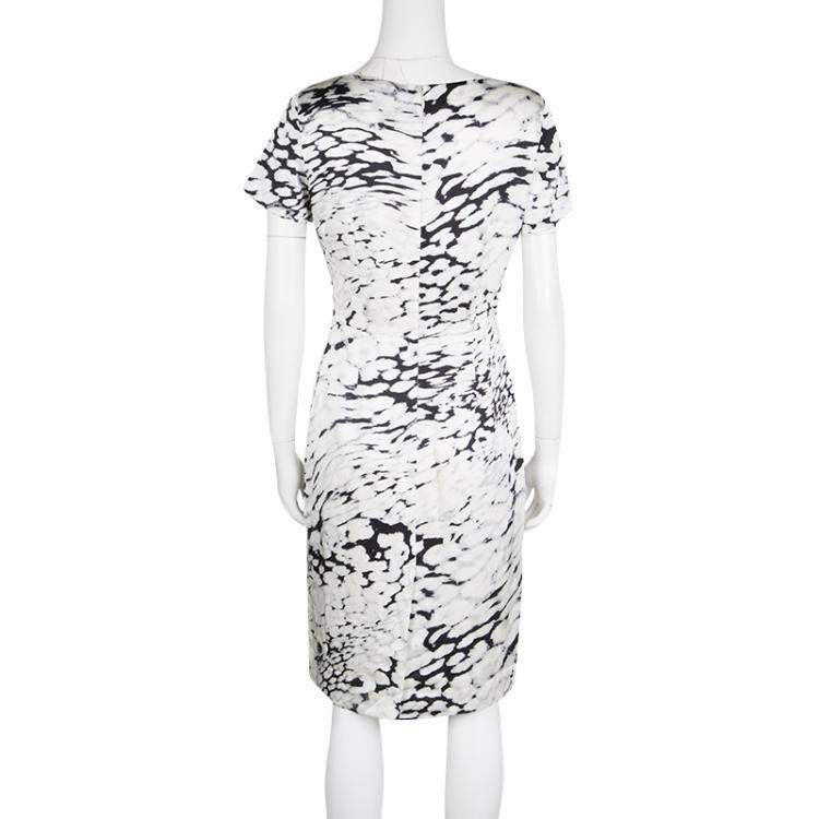 Pre Owned Blumarine Monochrome Animal Printed Silk Embellished Dress M