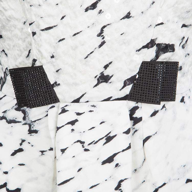 Pre Owned Blumarine Monochrome Animal Printed Silk Embellished Dress M
