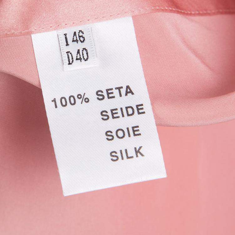 Pre Owned Blumarine Pink Satin Embroidered Contrast Trim Wrap Top L