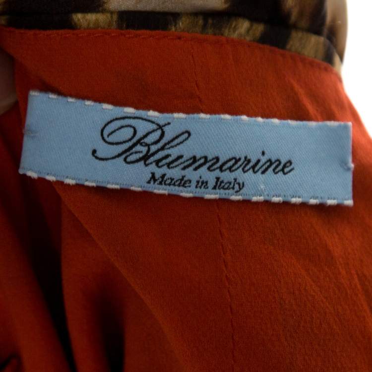 Pre Owned Blumarine Brown Leopard Printed Silk Cutout Detail Embellished Contrast Lined Blouse L
