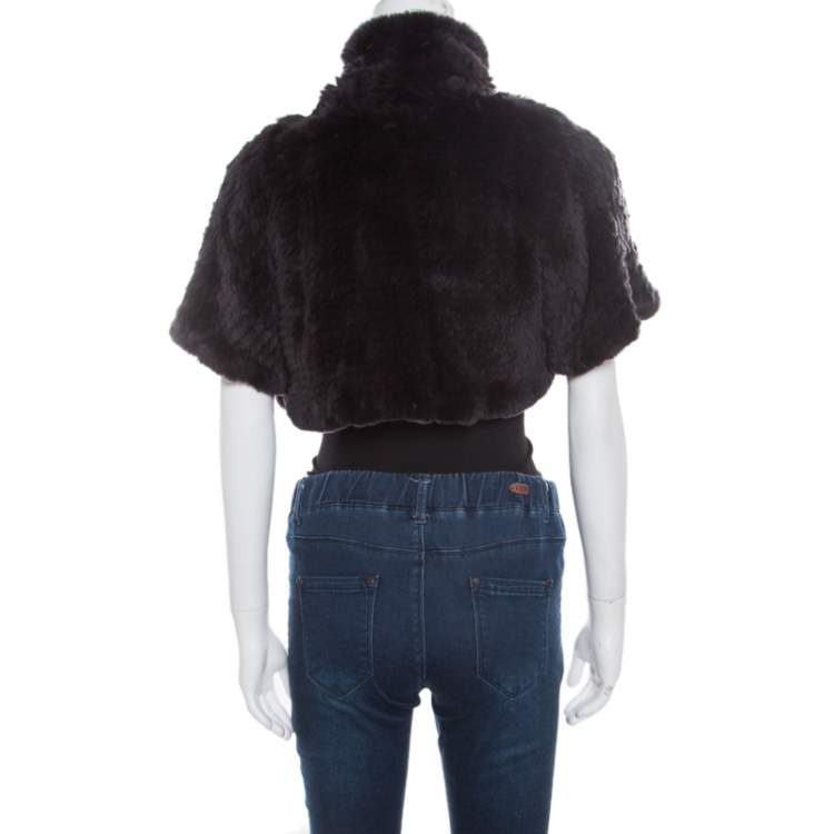 Pre Owned Blumarine Brown Rabbit Fur Open Front Shrug S