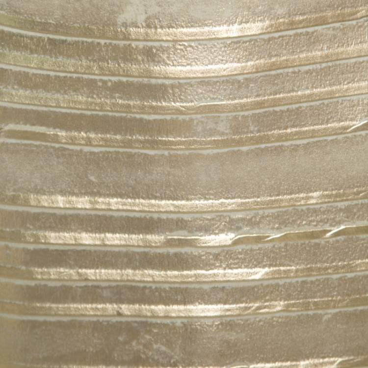 Pre Owned Blumarine Metallic Gold Foil Printed Textured Strapless Bodycon Dress M