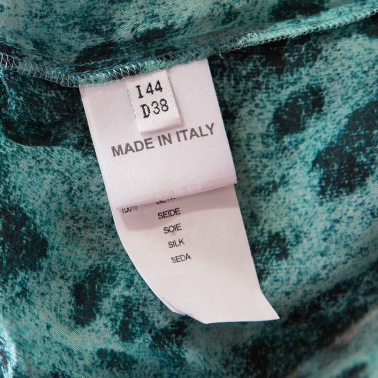 Pre Owned Blumarine Blue and Black Animal Printed Silk Embellished Neck Blouse M