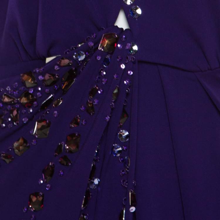 Pre Owned Blumarine Purple Embellished Draped Halter Gown S