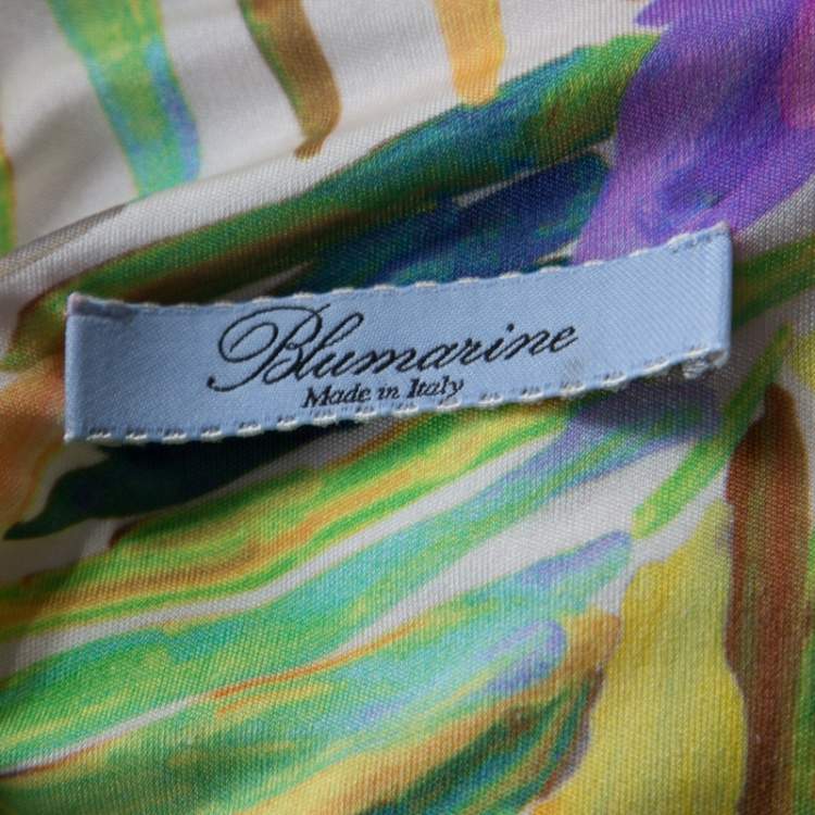 Pre Owned Blumarine Multicolor Floral Printed Silk Jersey Draped Sleeveless Maxi Dress S