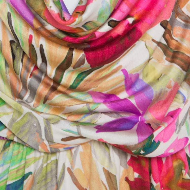 Pre Owned Blumarine Multicolor Floral Printed Silk Jersey Draped Sleeveless Maxi Dress S