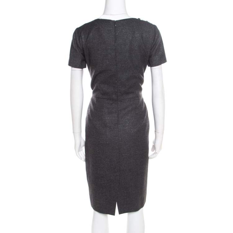Pre Owned Blumarine Metallic Grey Embellished Shoulder Detail Dress M