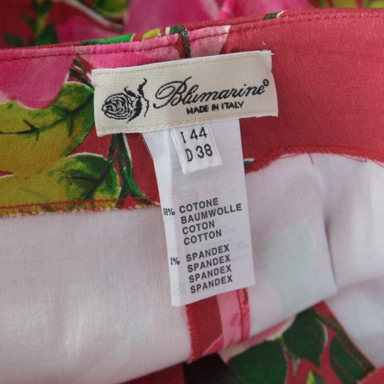 Pre Owned Blumarine Red Floral Print Cotton Straight Fit Trousers M