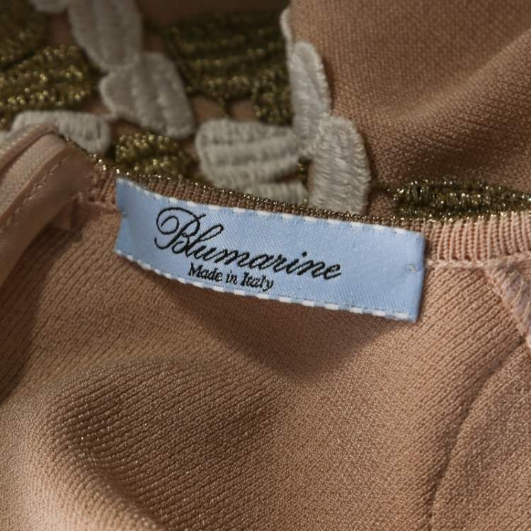 Pre Owned Blumarine Beige Knit Gold Embroidered Detail Dress M