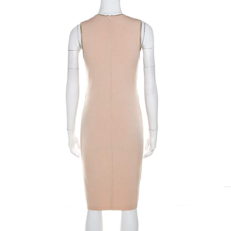 Pre Owned Blumarine Beige Knit Gold Embroidered Detail Dress M