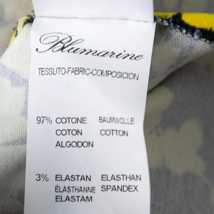 Pre Owned Blumarine Black and Yellow Floral Print Stretch Cotton Belted Sheath Dress S