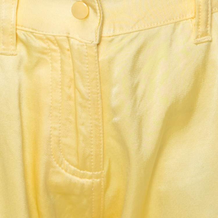 Pre Owned Blumarine Lemon Yellow Silk Relaxed Tapered Fit Trousers M
