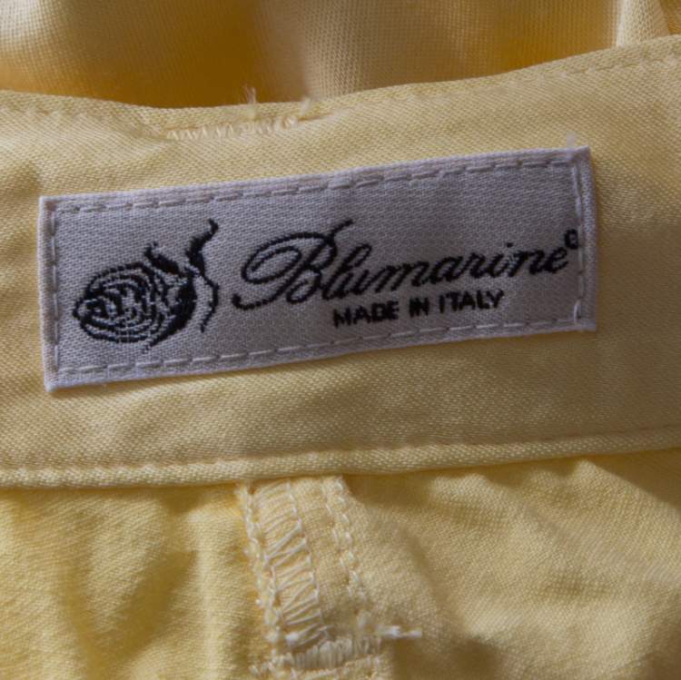 Pre Owned Blumarine Lemon Yellow Silk Relaxed Tapered Fit Trousers M