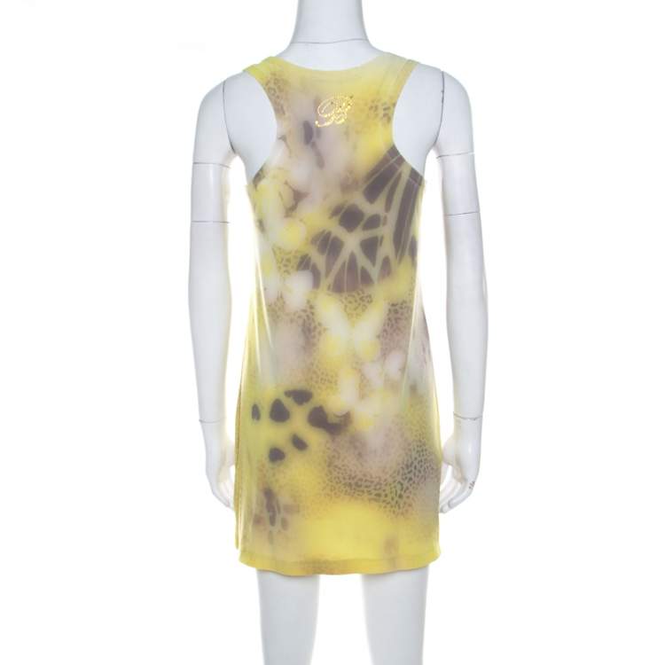 Pre Owned Blumarine Yellow Printed Applique Detail Short Dress S