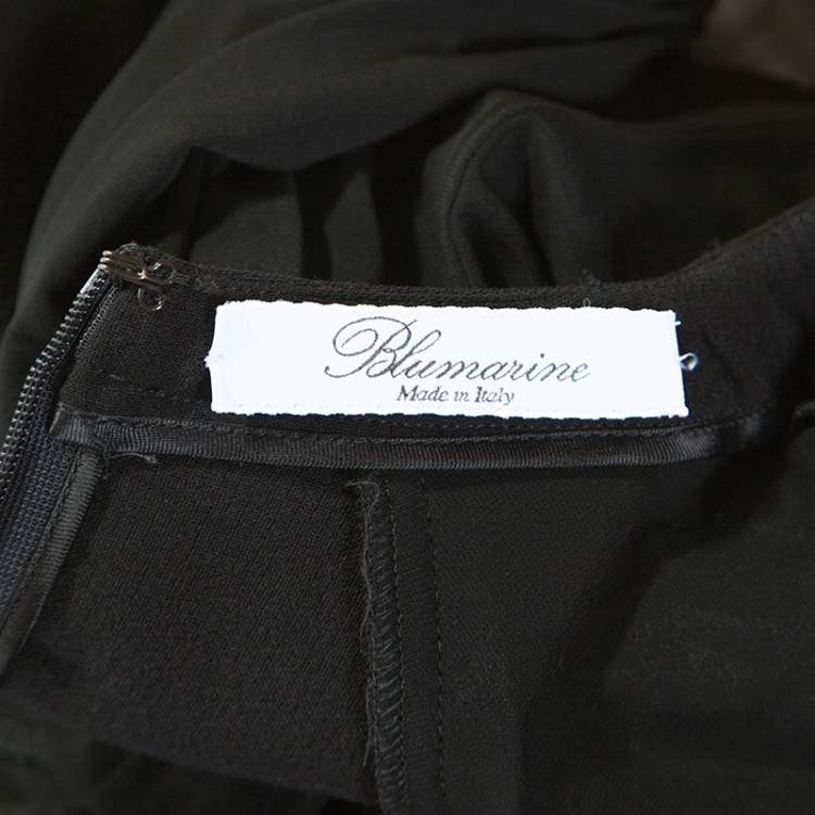 مملوكة مسبقًا Blumarine Black Stretch Wool Crepe Embellished Belted Sheath Dress S