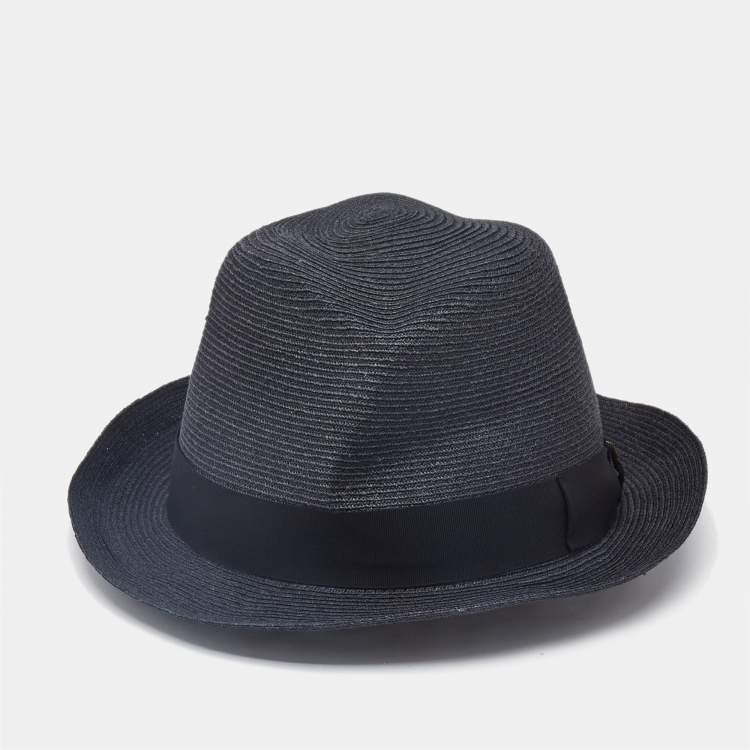 Pre Owned Borsalino Black Straw Treccia Canapa Hat 