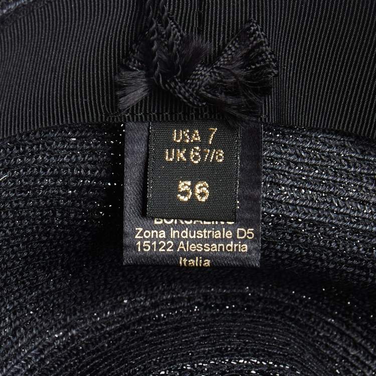 Pre Owned Borsalino Black Straw Treccia Canapa Hat 