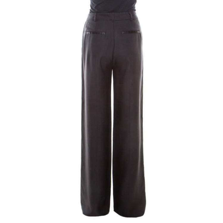 Pre Owned Borbonese Black Satin Paneled Straight Fit Trousers M