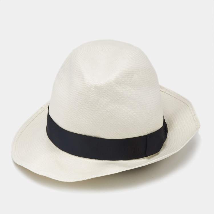 Pre Owned Barselino Off-White Straw Panama Hat