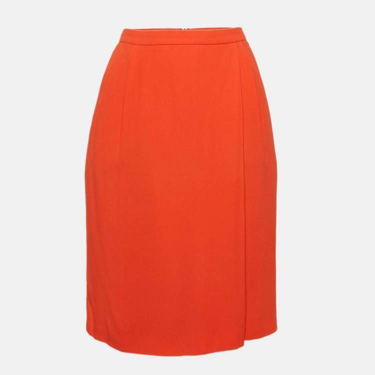 Pre Owned Boss By Hugo Boss Orange Crepe Draped Knee Length Skirt S