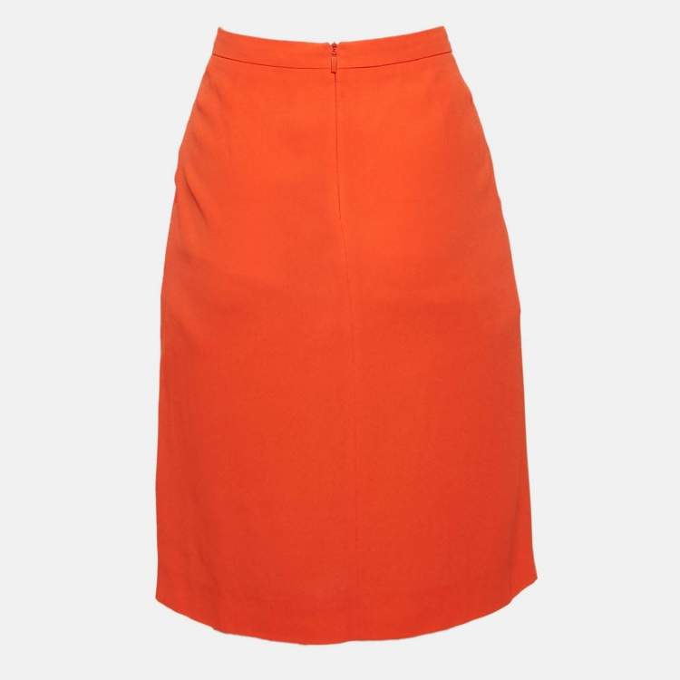 Pre Owned Boss By Hugo Boss Orange Crepe Draped Knee Length Skirt S