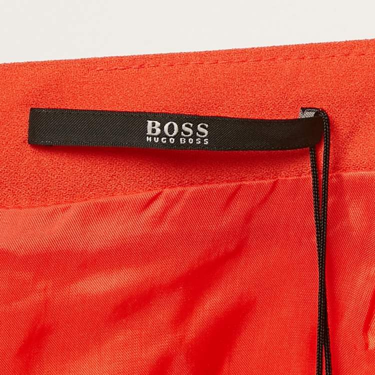 Pre Owned Boss By Hugo Boss Orange Crepe Draped Knee Length Skirt S
