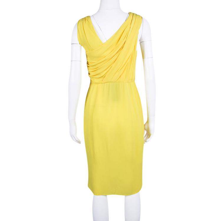 Pre Owned Boss by Hugo Boss Yellow Chiffon Sleeveless Drapira Dress S