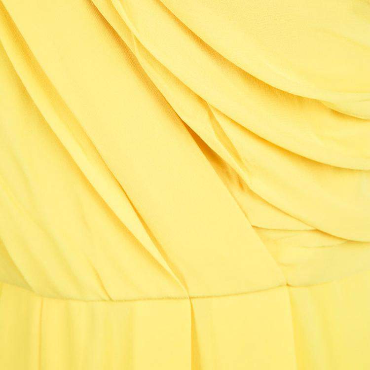 Pre Owned Boss by Hugo Boss Yellow Chiffon Sleeveless Drapira Dress S