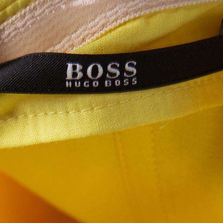 Pre Owned Boss by Hugo Boss Yellow Chiffon Sleeveless Drapira Dress S