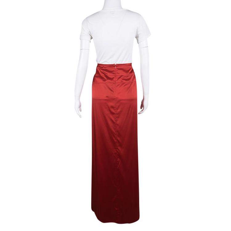 Pre Owned Boss by Hugo Boss Red Silk Satin Varana Maxi Skirt M