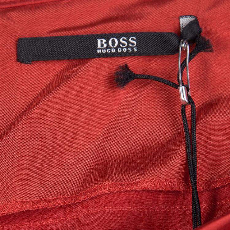 Pre Owned Boss by Hugo Boss Red Silk Satin Varana Maxi Skirt M