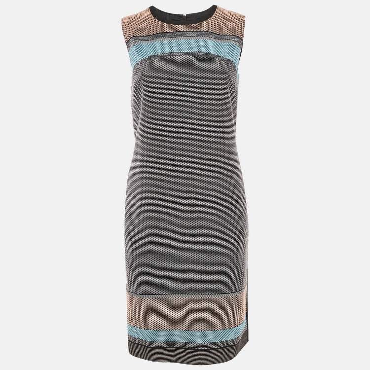 Pre Owned Boss By Hugo Boss Black/Blue Textured Cotton Blend Short Dress S