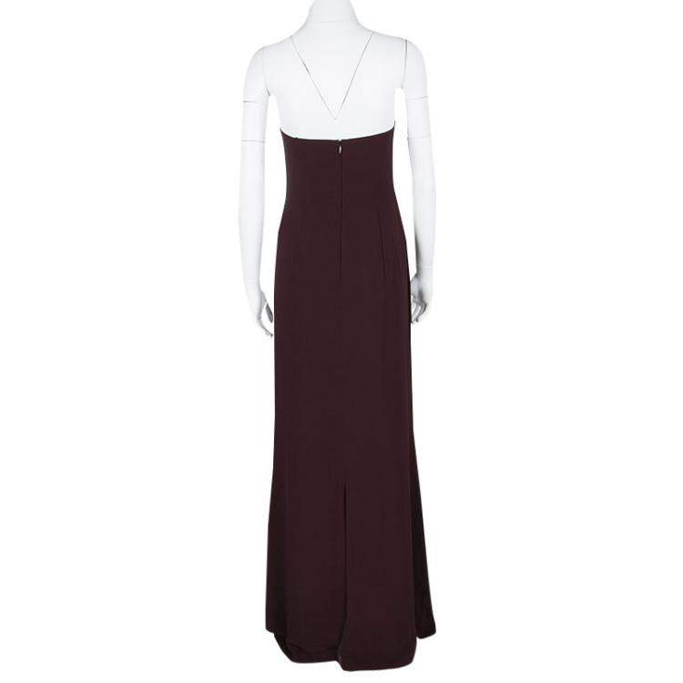 Pre Owned Boss By Hugo Boss Burgundy Draped Strapless Dilusia Maxi Dress M