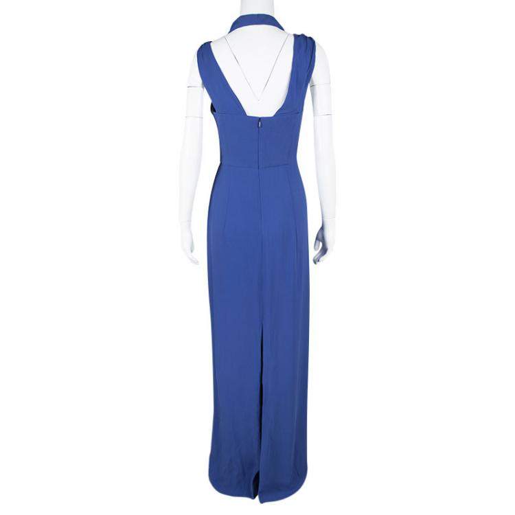 Pre Owned Boss By Hugo Boss Blue Drape Detail Maxi Drapiella Dress L